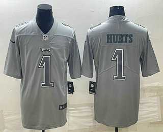 Mens Philadelphia Eagles #1 Jalen Hurts Gray Atmosphere Fashion Stitched Jersey